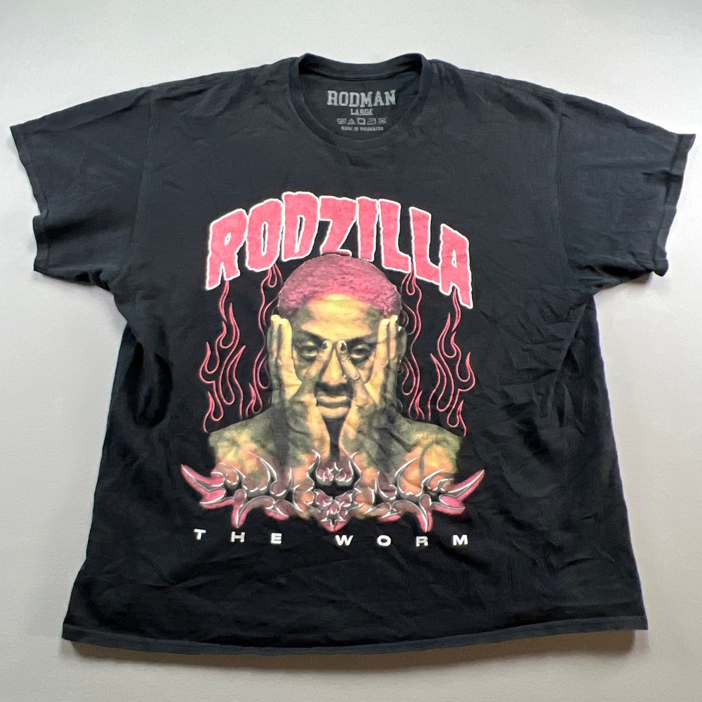 Dennis Rodman T Shirt Mens L Black Basketball Player Rodzilla The Worm Graphic